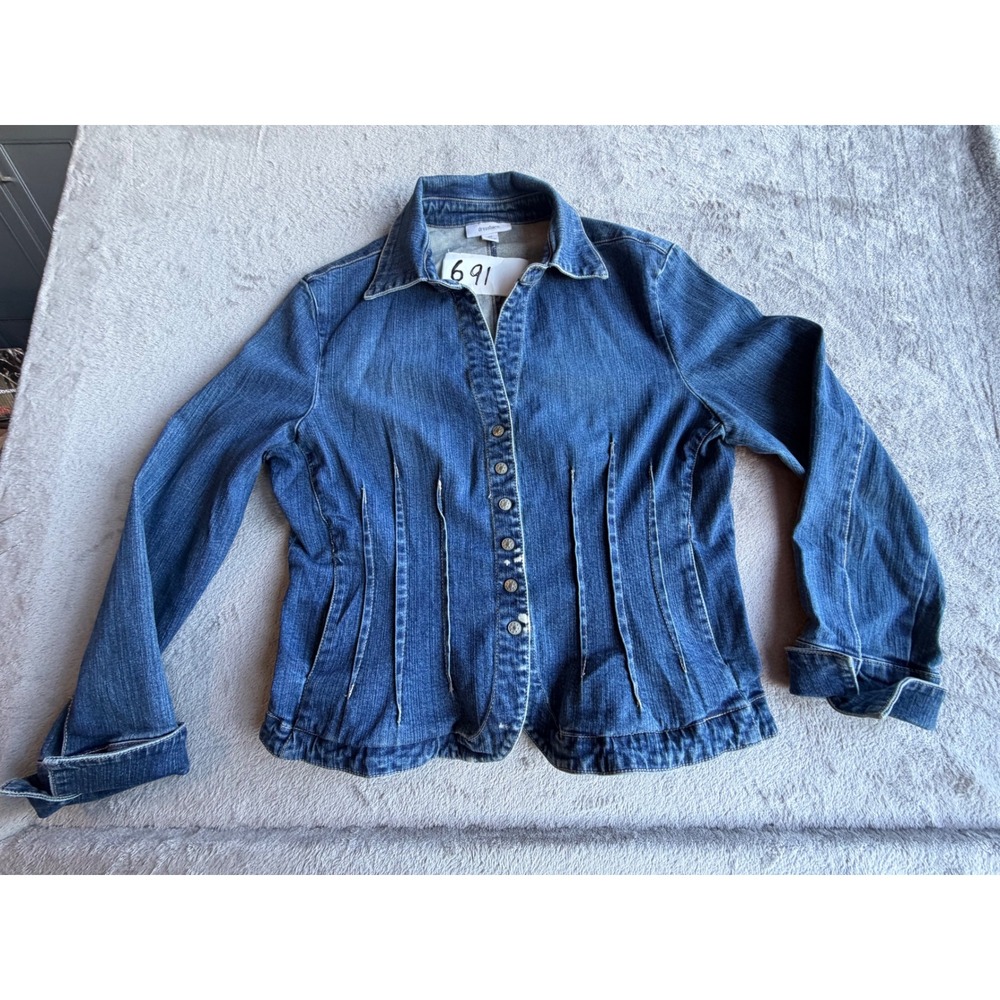 Dressbarn Denim Jacket Womens XL Blue Pintuck Pleated Button Front